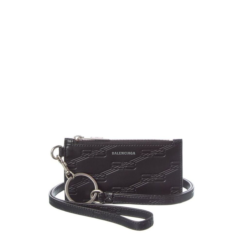Balenciaga Bb Monogram Embossed Leather Card Case On Keyring, Black